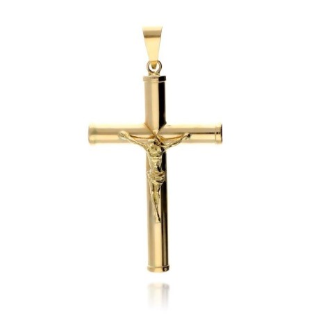 Cruz de Oro Tubo Redondo Cristo 4mm