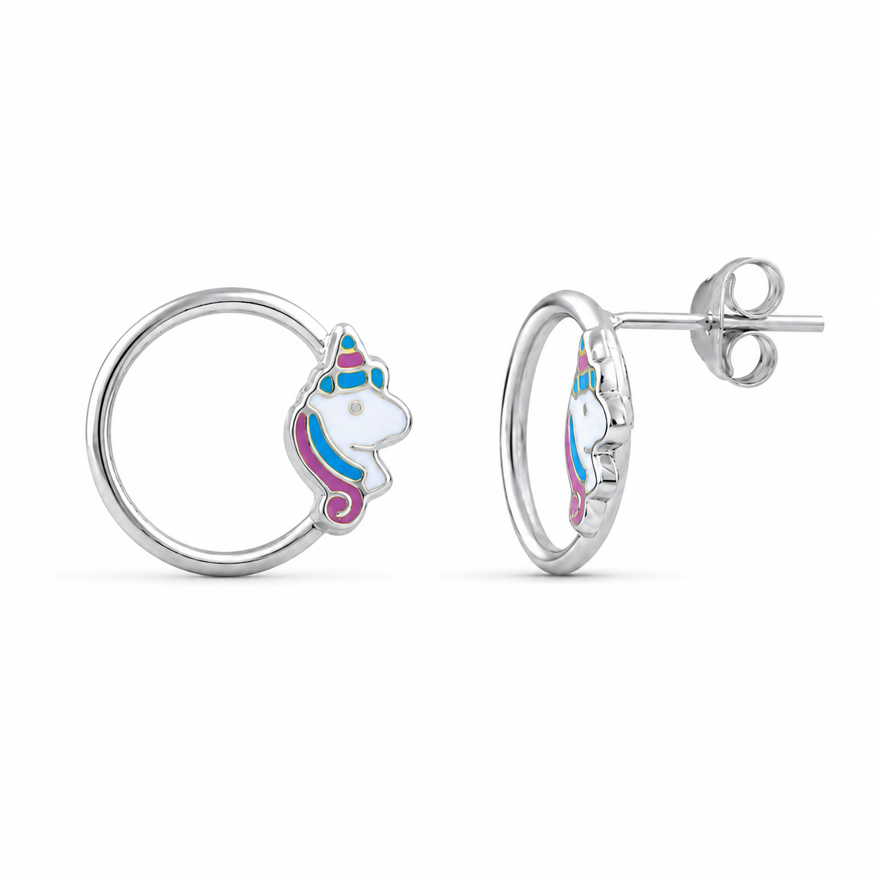 Pendientes de Plata 925 Unicornio Multicolor