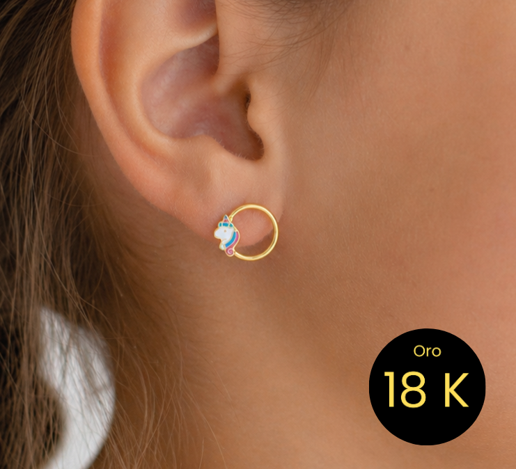 Pendientes de Oro 18 quilates 750 Unicornio Multicolor