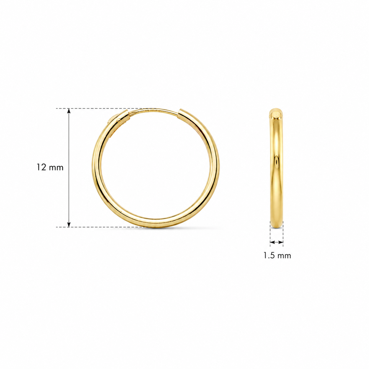 Pendientes Oro 18 quilates Aros 12mm