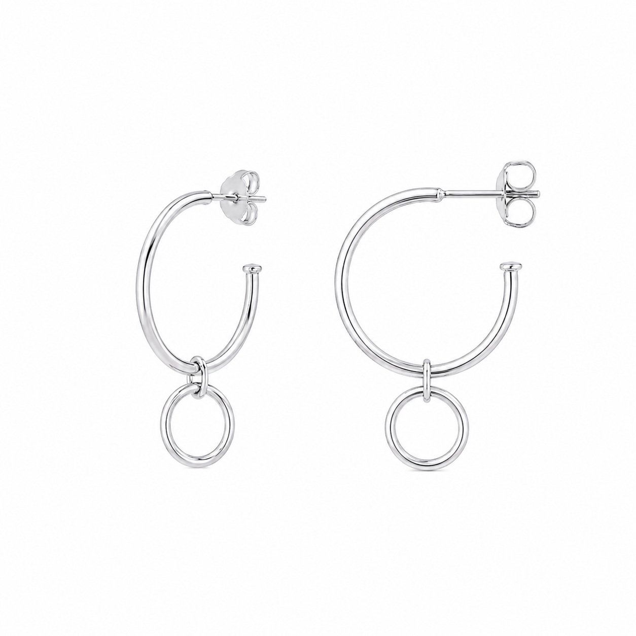 Pendientes Aro de Plata de Ley con Colgante Circular –  16 mm