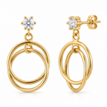 Pendientes de Oro de 18K con Doble Aro y Circonita