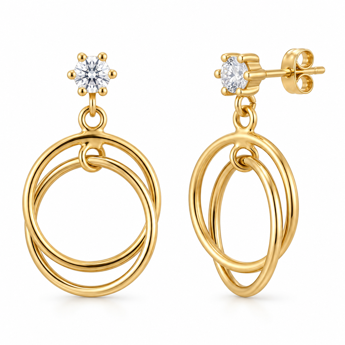 Pendientes de Oro de 18K con Doble Aro y Circonita