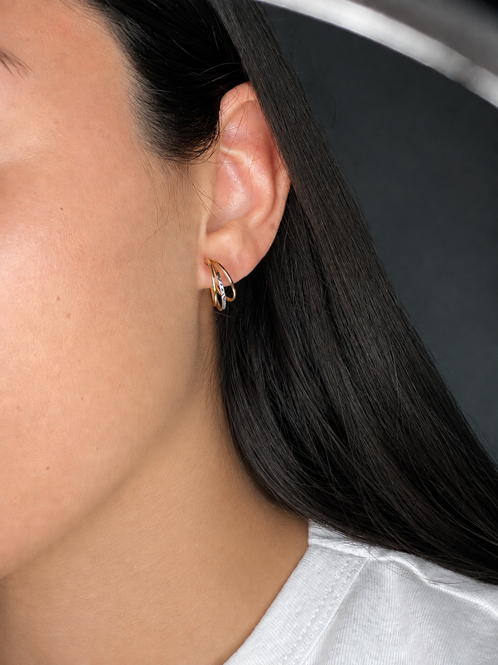 Pendientes Aro Triple Oro 18 kilates Bicolor