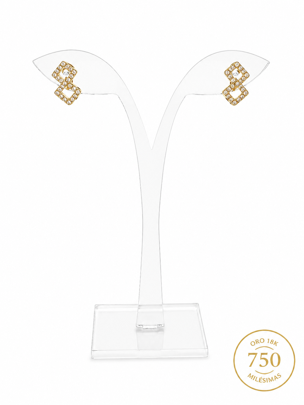 Pendientes de Oro de 18 Quilates con Diseño Geométrico y Circonitas