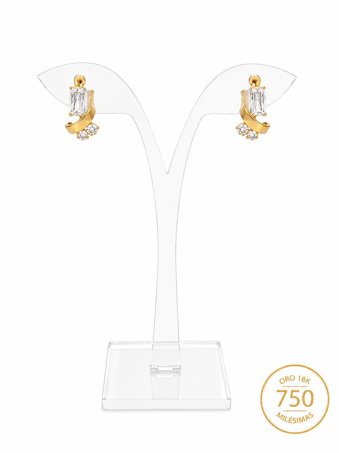 Pendientes de Oro de 18 Quilates con Circonitas y Diseño Elegante