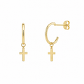 Pendientes Aro con cruz de oro 18 quilates