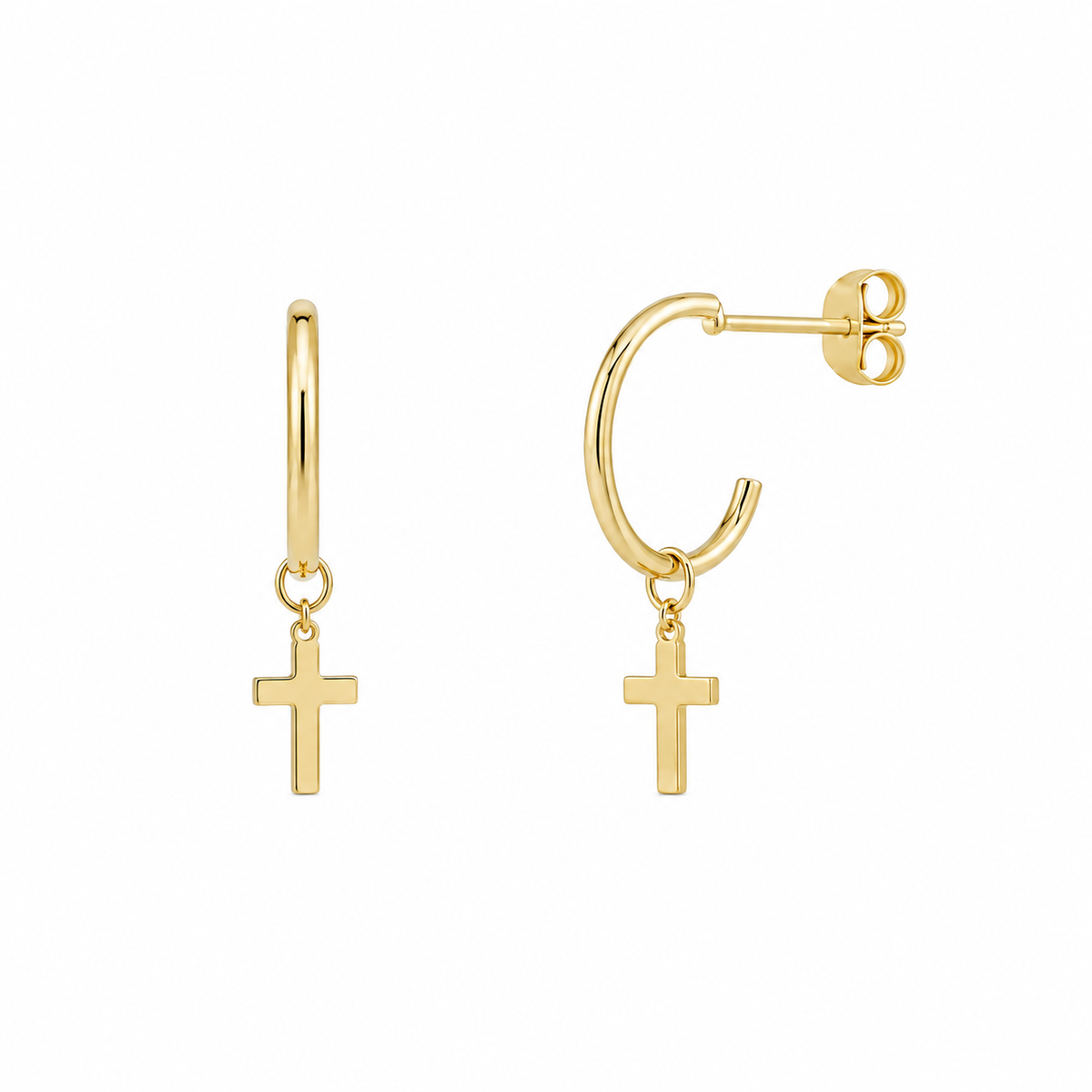 Pendientes Aro con cruz de oro 18 quilates