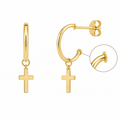 Pendientes Aro con cruz de oro 18 quilates