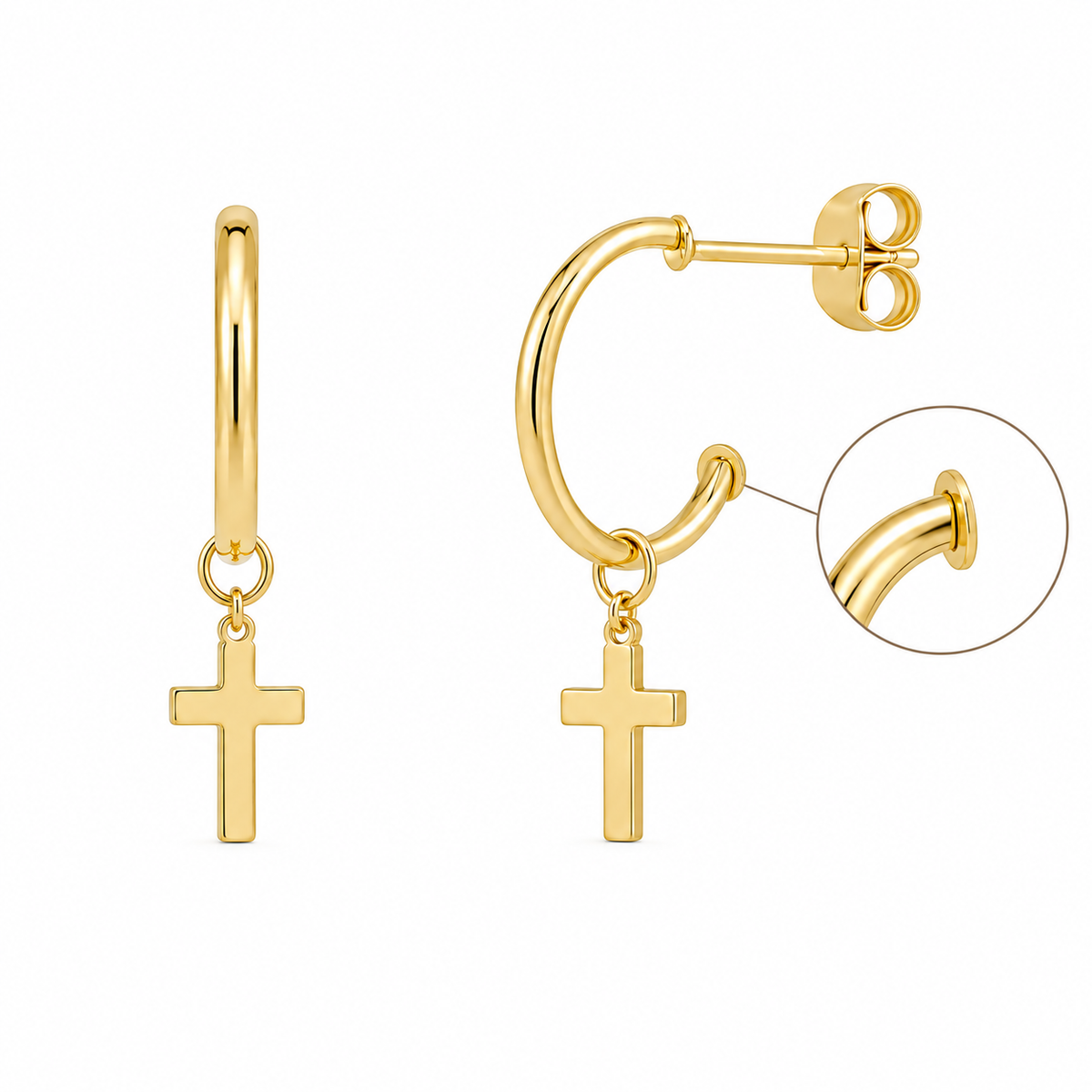Pendientes Aro con cruz de oro 18 quilates