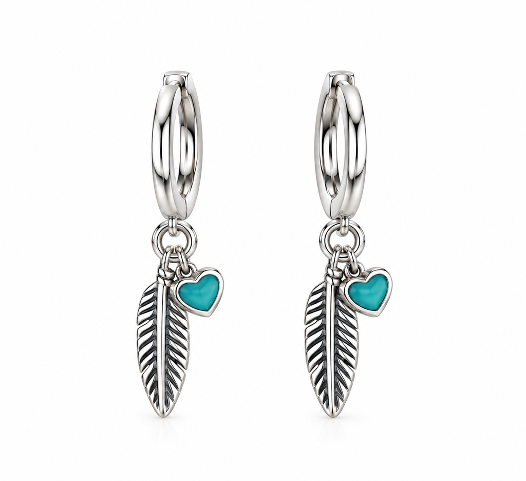 Pendientes de Plata 925 con Pluma y Corazón