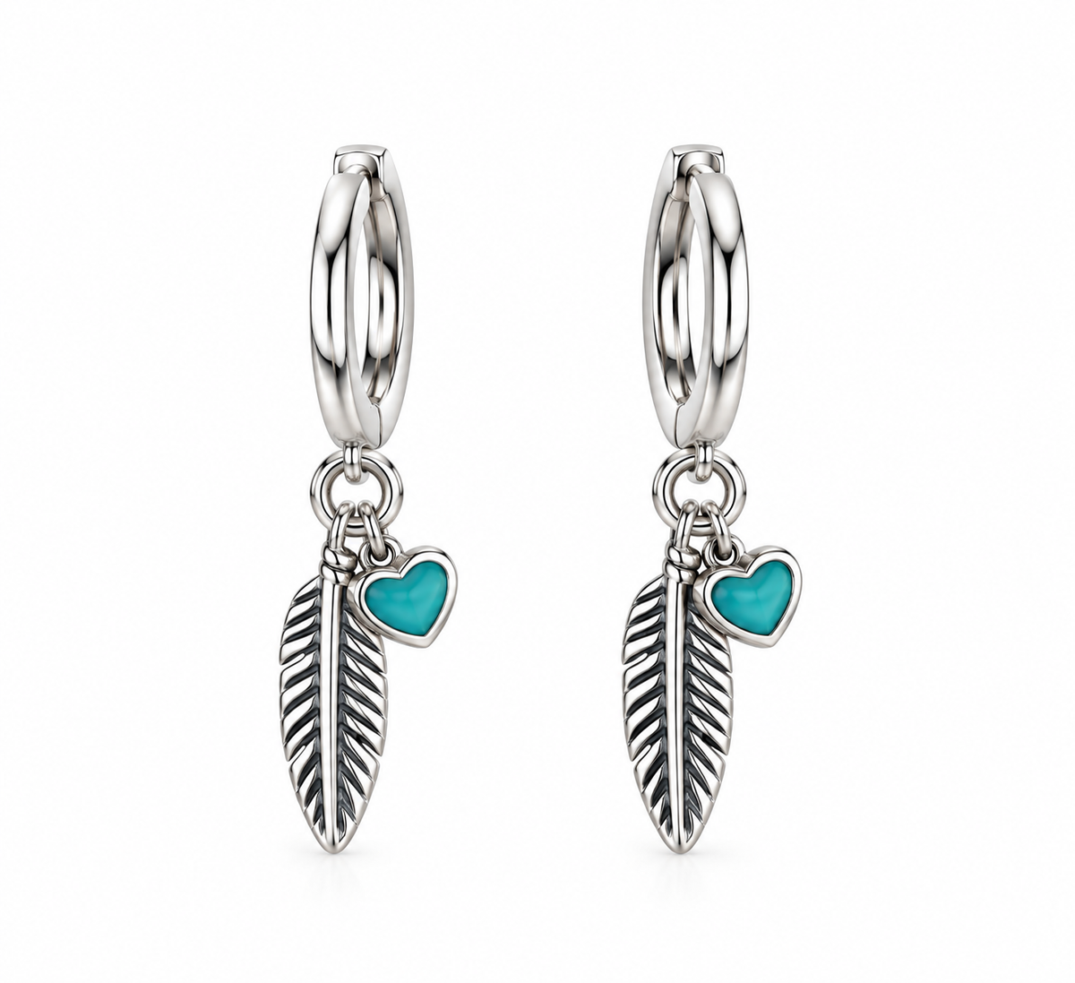 Pendientes de Plata 925 con Pluma y Corazón