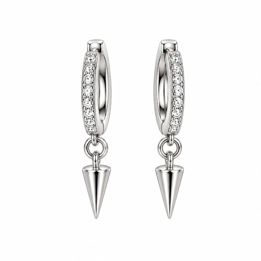 Pendientes de Plata 925 con Aro y Colgante de Punta