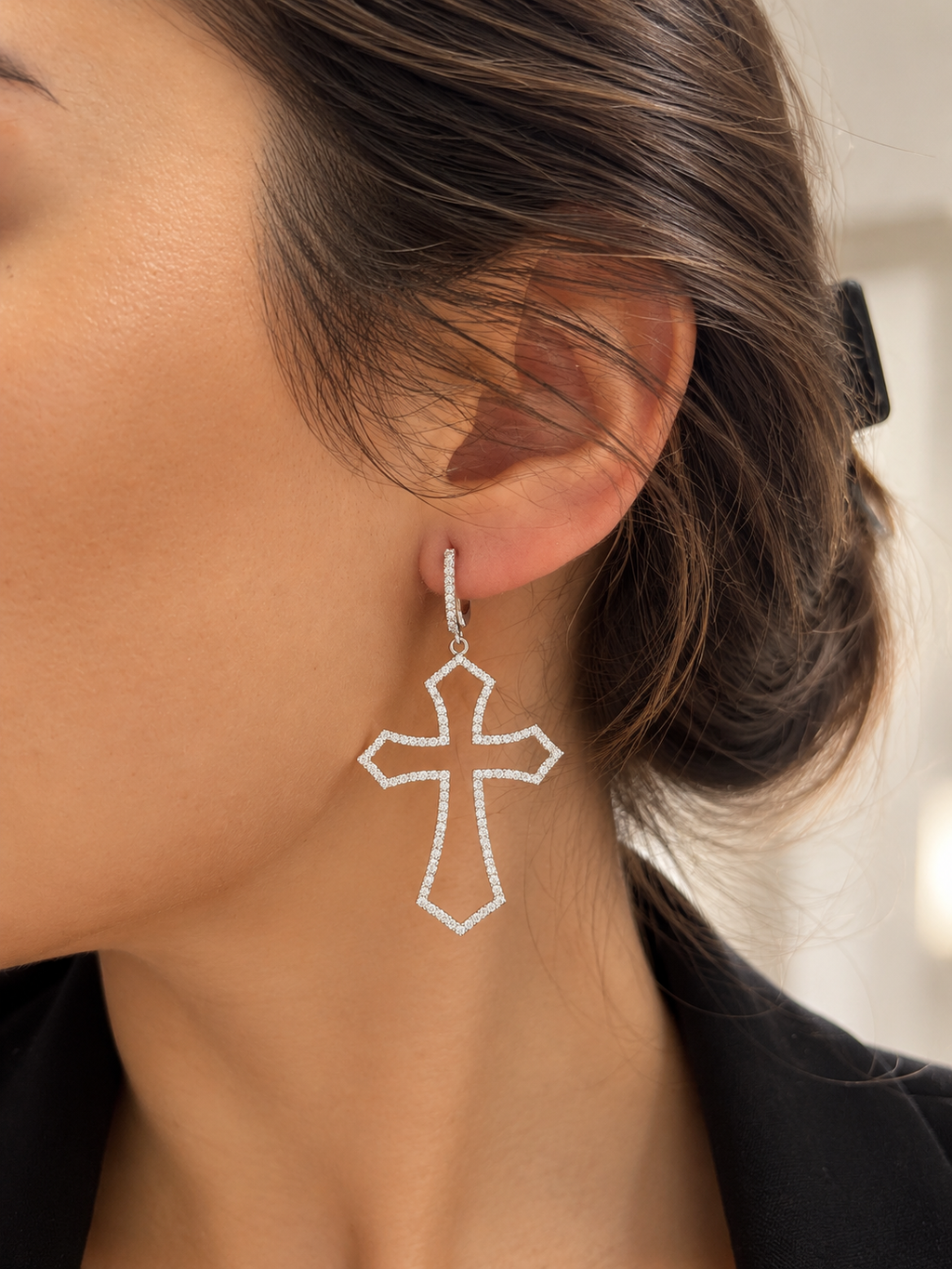 Pendientes de Plata 925 con Cruces y Circonitas