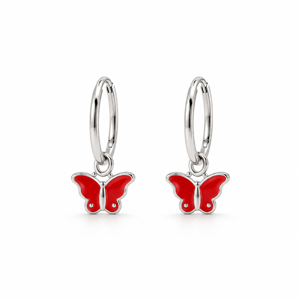 Pendientes de Plata 925 con Mariposas Rojas