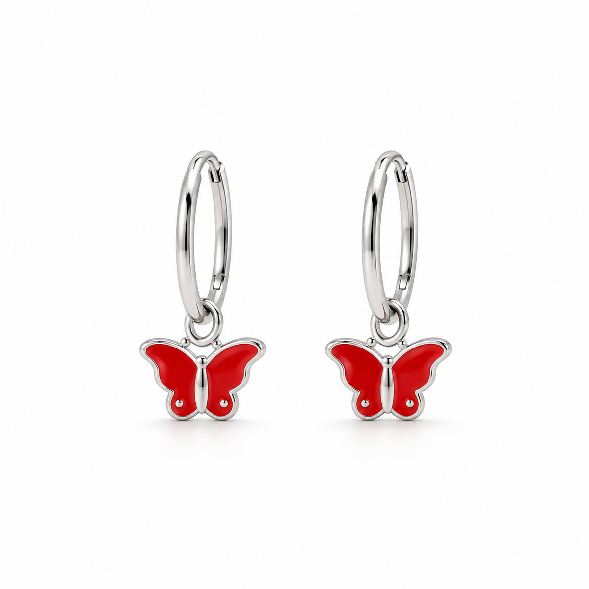 Pendientes de Plata 925 con Mariposas Rojas