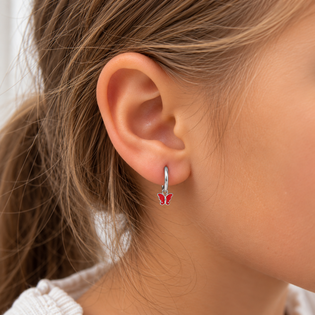 Pendientes de Plata 925 con Mariposas Rojas