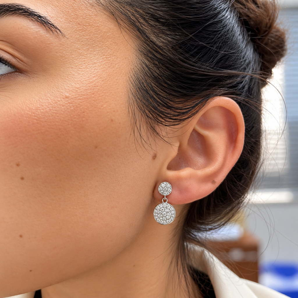 Pendientes de Plata 925 con Circonitas y Diseño Colgante