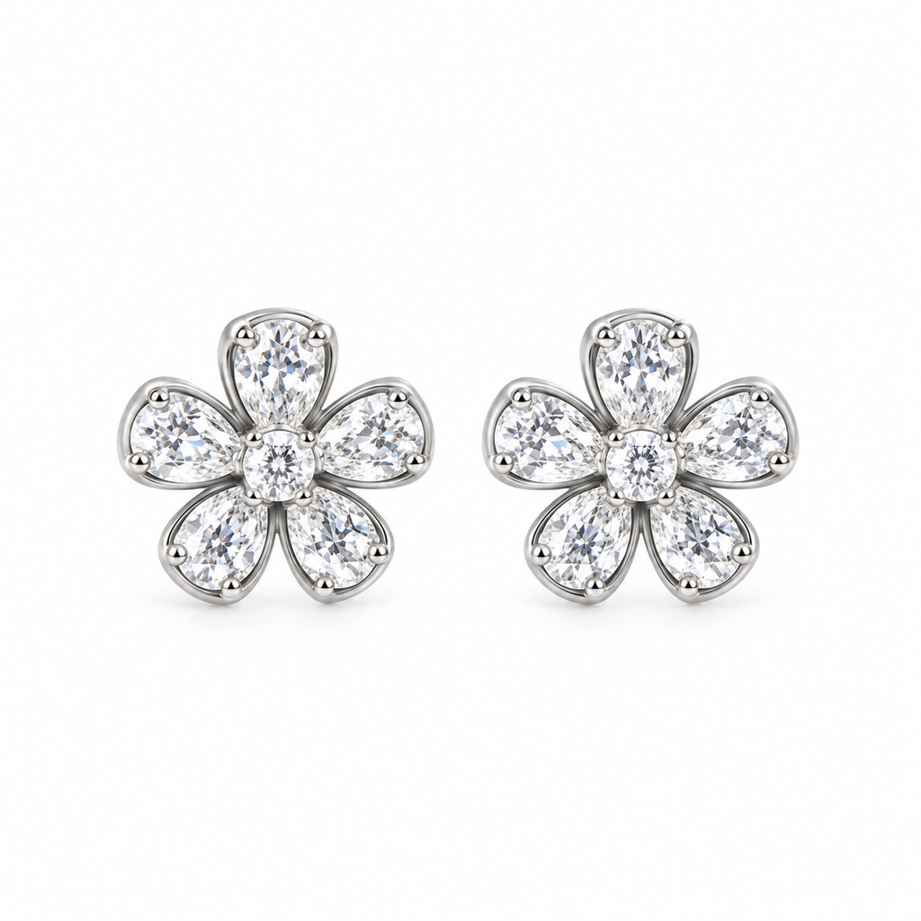 Pendientes de Plata 925 con Circonitas en Forma de Flor