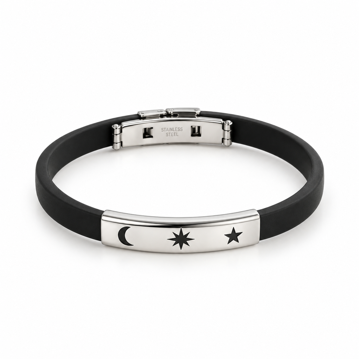 Pulsera de acero inoxidable con diseño de luna y estrella
