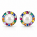 Pendientes de Plata 925 con Perla y Circonitas Multicolor
