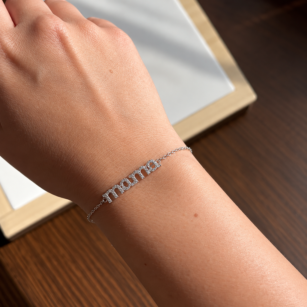 Pulsera de Plata 925 con Palabra “Mamá” y Circonitas