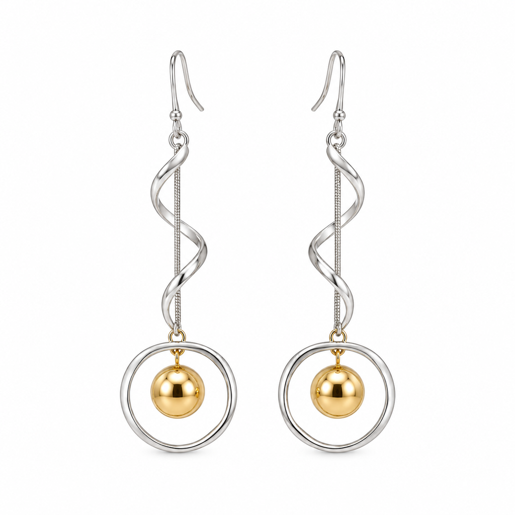 Pendientes Largos de Acero Inoxidable Bicolor Dorado y Plateado