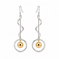 Pendientes Largos de Acero Inoxidable Bicolor Dorado y Plateado