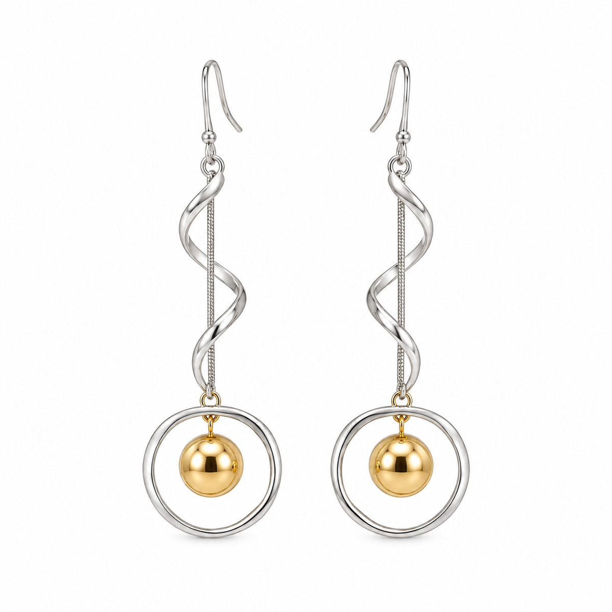 Pendientes Largos de Acero Inoxidable Bicolor Dorado y Plateado