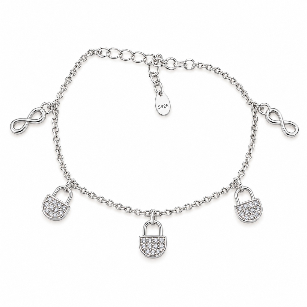 Pulsera de Plata 925 con Candados y Circonitas