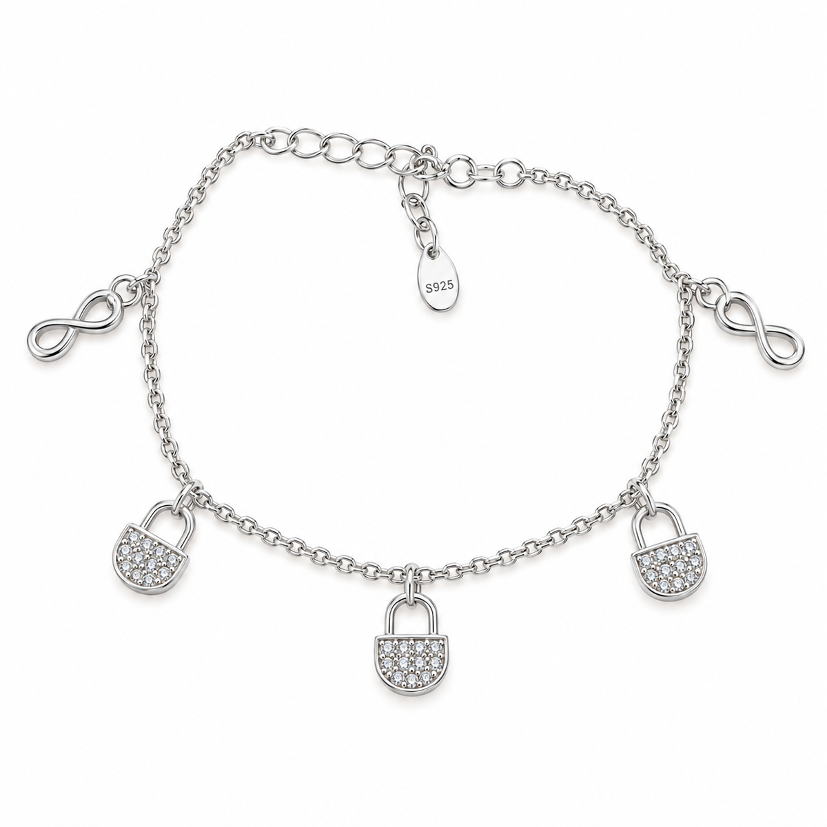 Pulsera de Plata 925 con Candados y Circonitas
