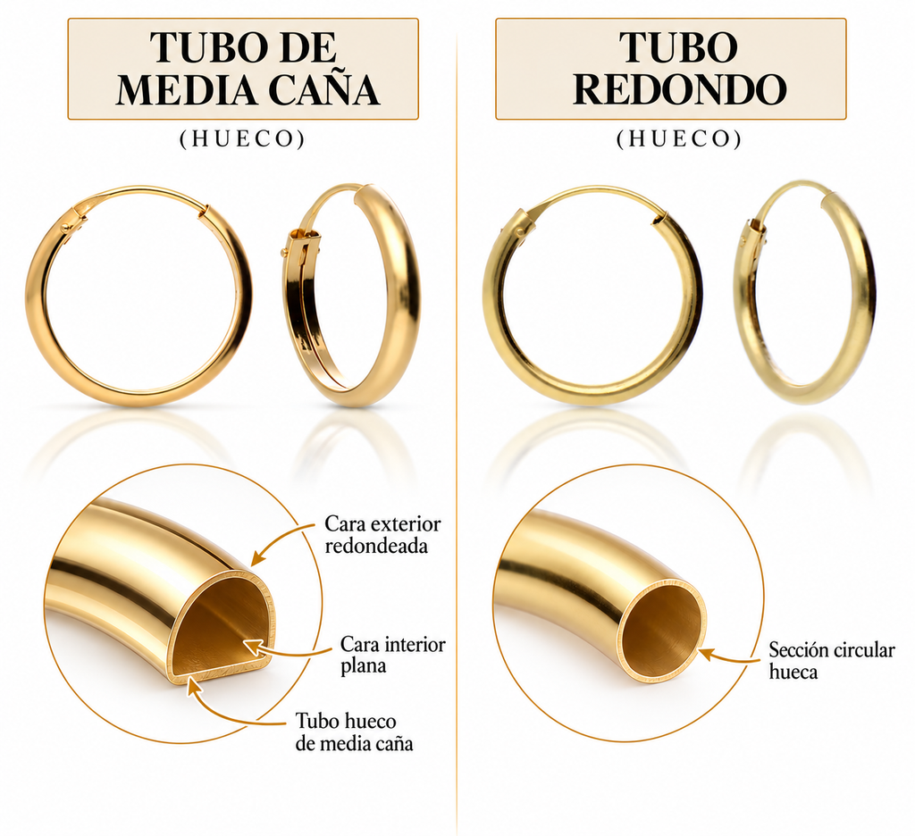 Aros de Oro de 18K Media Caña de 18 mm