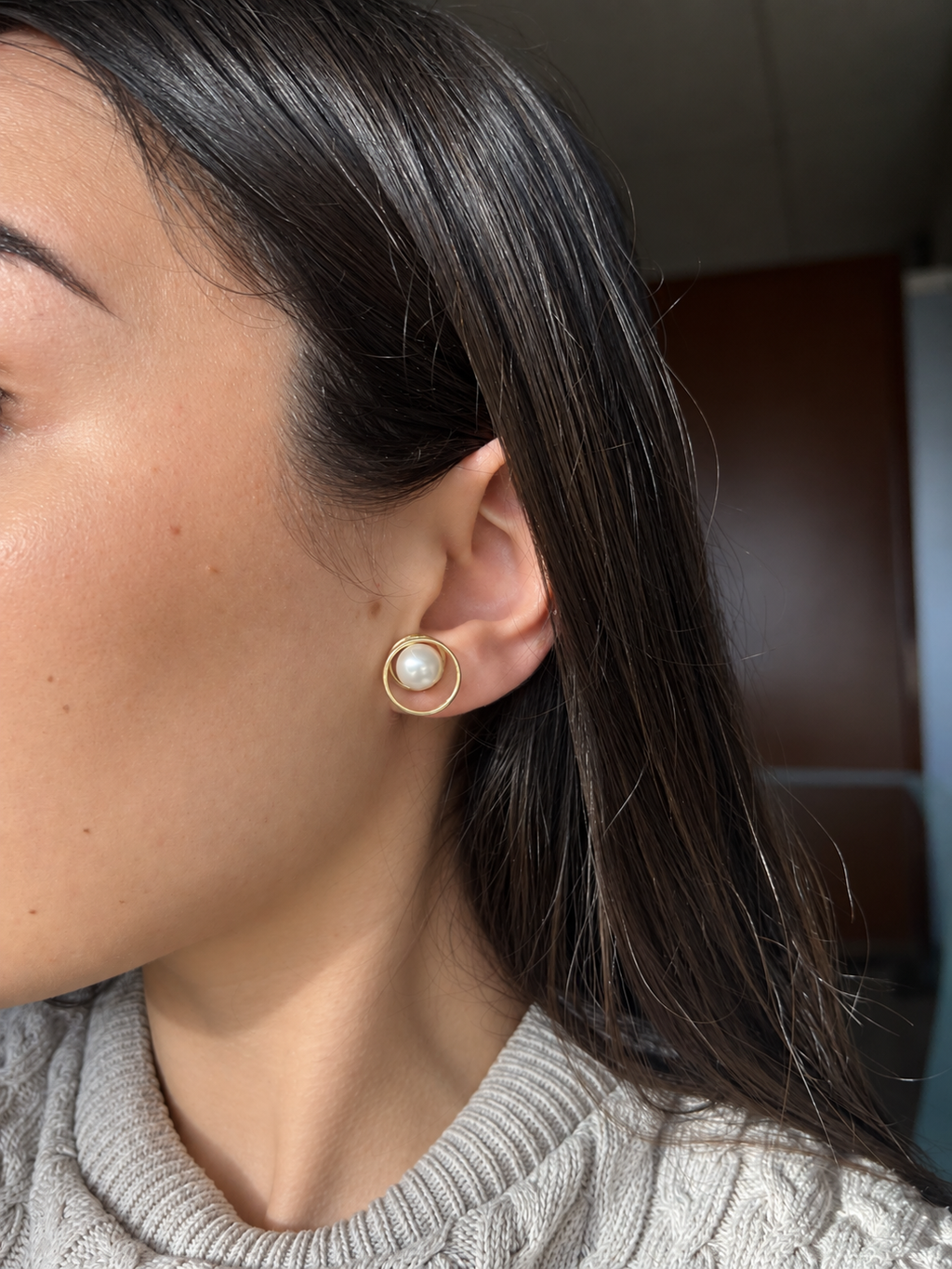 Pendientes de Oro 9K con Perla 15 mm