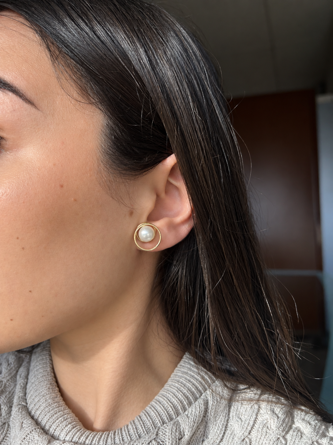 Pendientes de Oro 9K con Perla 15 mm