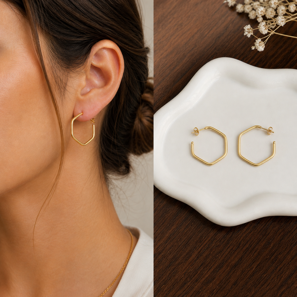Pendientes Oro 18 quilates 750 Hexagono