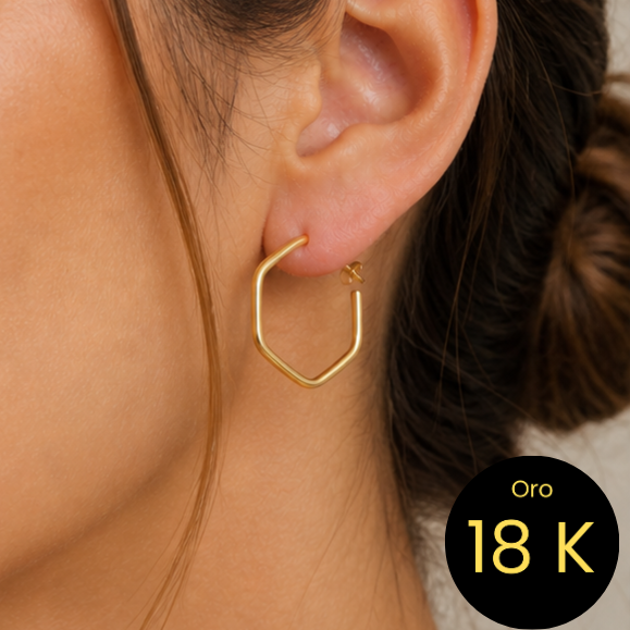 Pendientes Oro 18 quilates 750 Hexagono