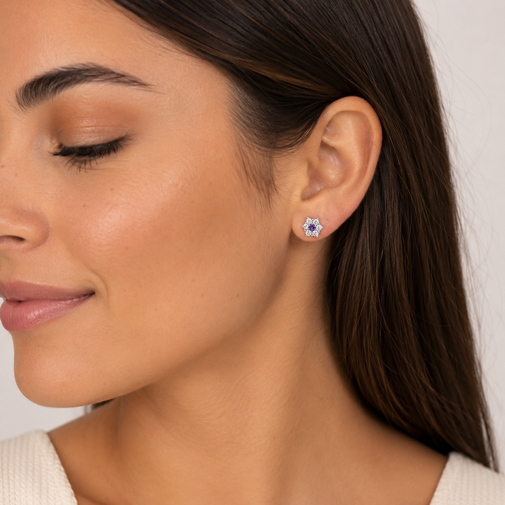 Pendientes Plata de Ley 925 Flor circonitas