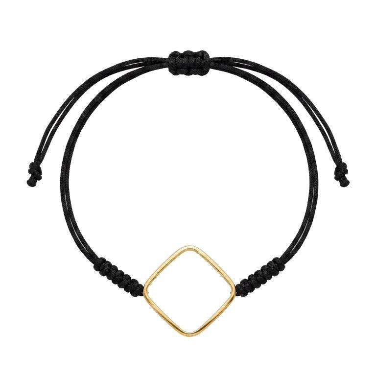 Pulsera de Hilo Negro con Rombo de Oro de 9K