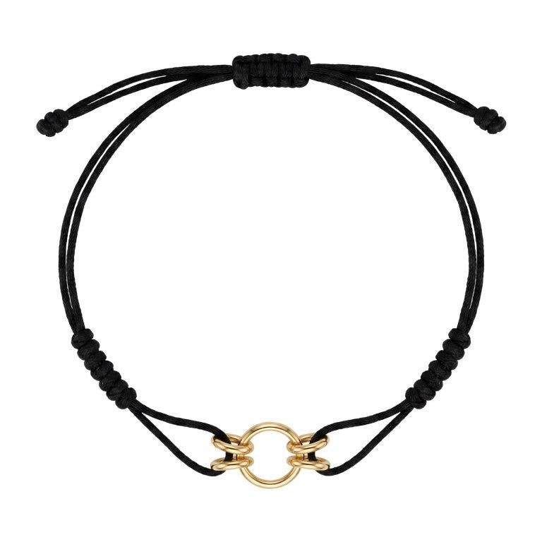 Pulsera de Hilo Negro con Aro Central de Oro de 9K