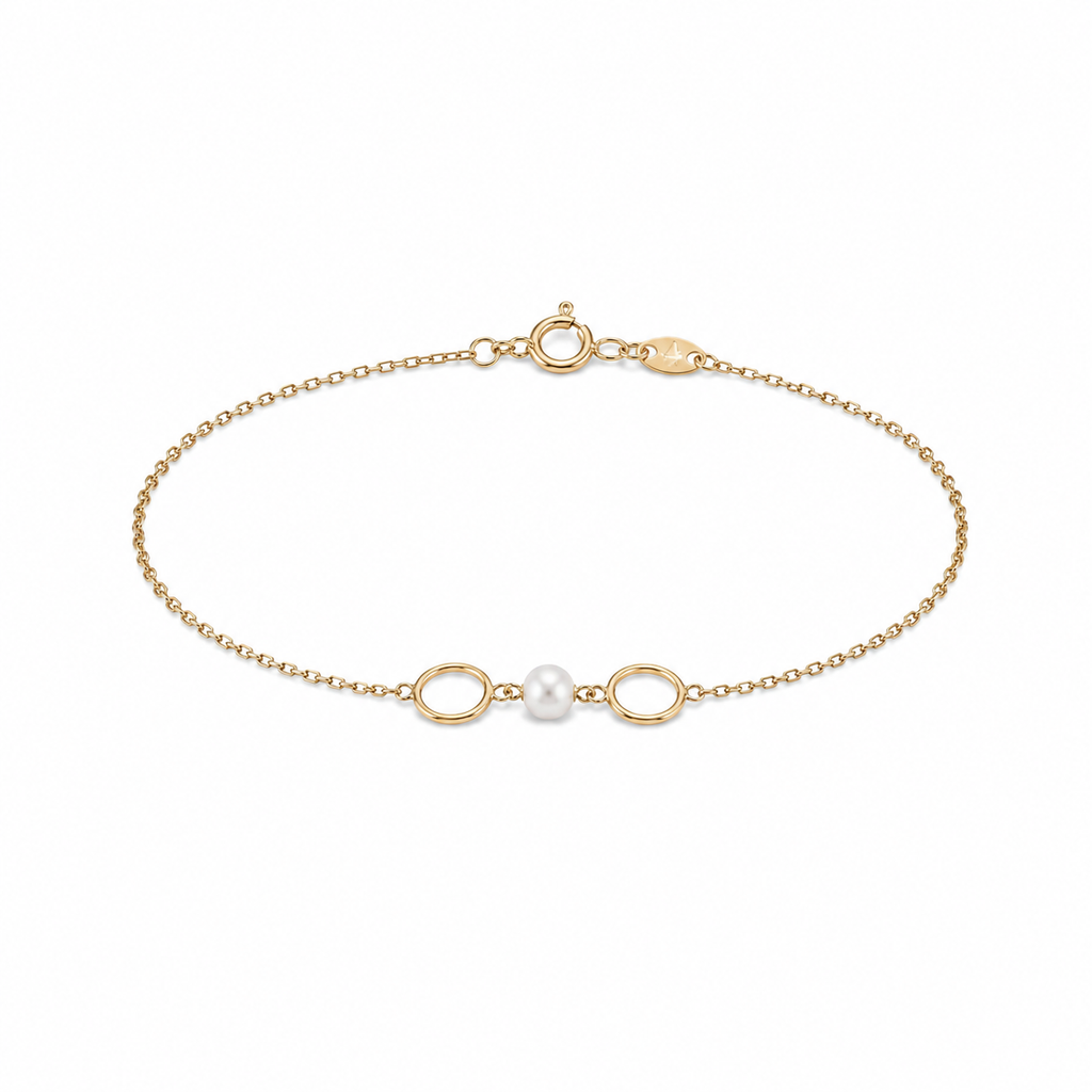 Pulsera de Oro 9 Quilates con Perla y Círculos
