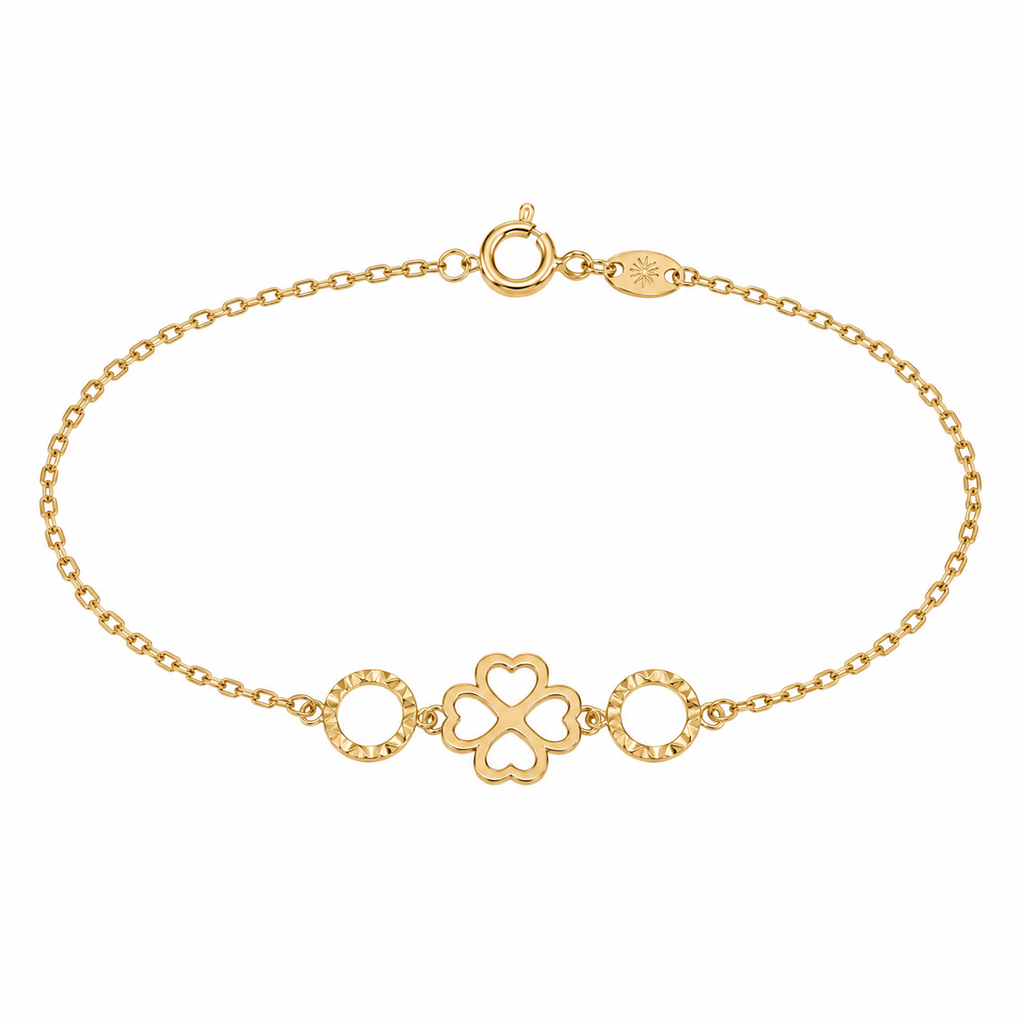 Pulsera de Oro 9 Quilates con Trébol de 4 Hojas