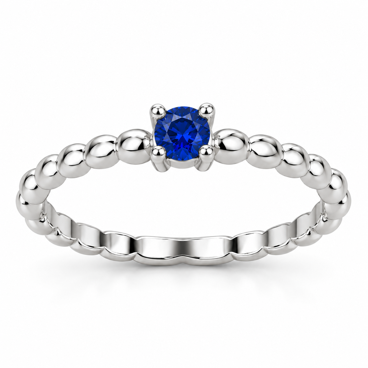 Sortija de Plata 925 con Circonita Azul y Diseño de Bolitas