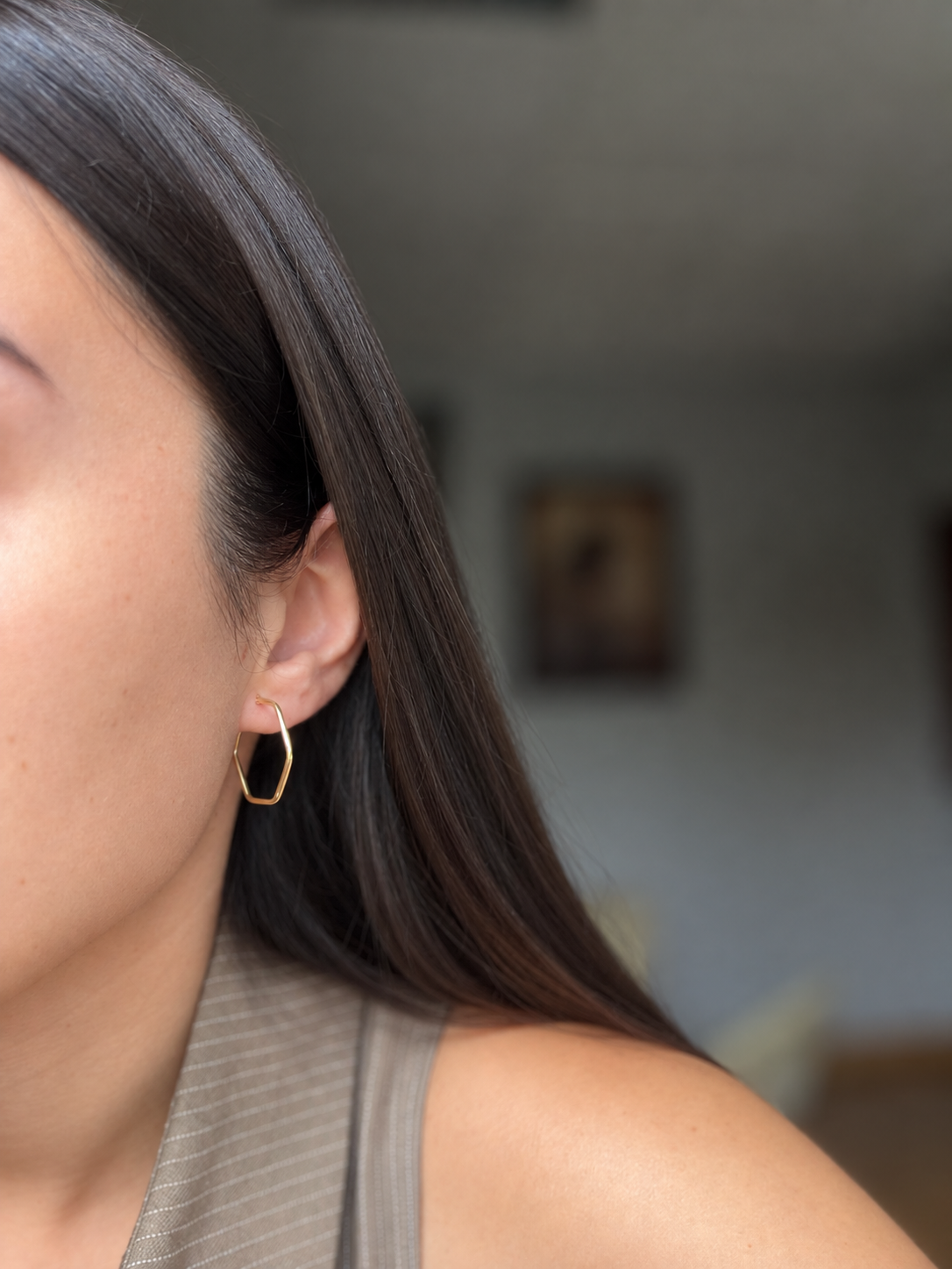 Pendientes de Aro Hexágono 18 kilates