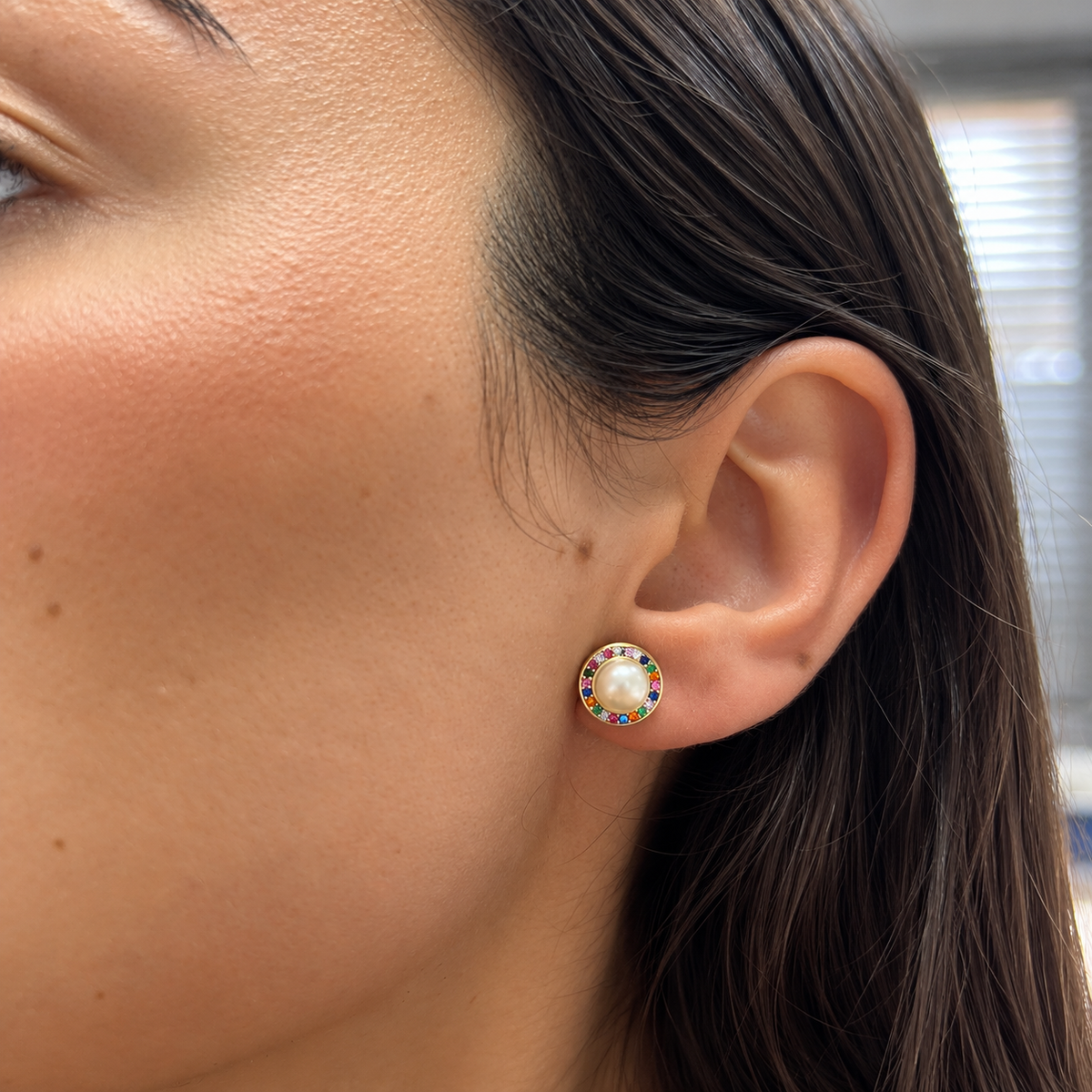Pendientes de Plata 925 con Perla y Circonitas Multicolor