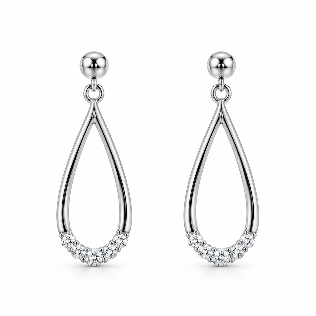 Pendientes de Plata 925 con Circonitas y Diseño de Lágrima