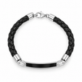 Pulsera de Hombre de Acero Inoxidable y Cuero Trenzado Negro
