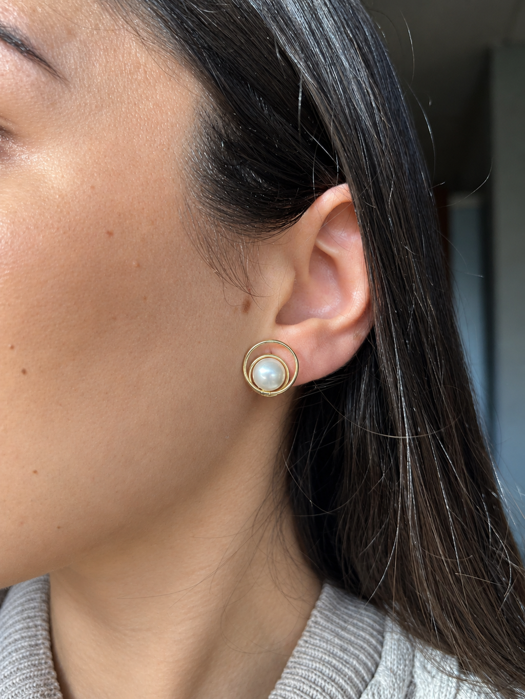 Pendientes de Oro 9K con Perla 15 mm