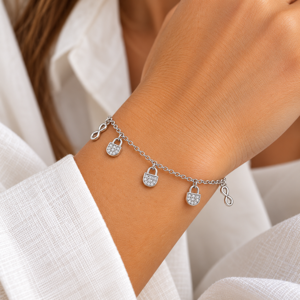 Pulsera de Plata 925 con Candados y Circonitas