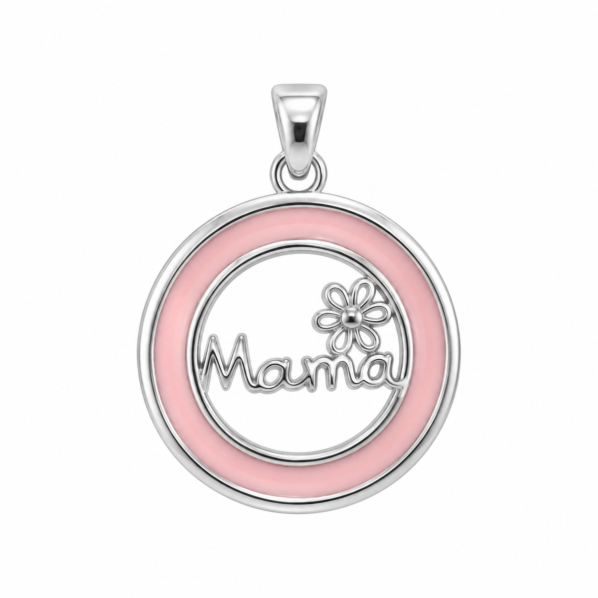 Colgante de Plata 925 “Mamá” con Flor Rosa