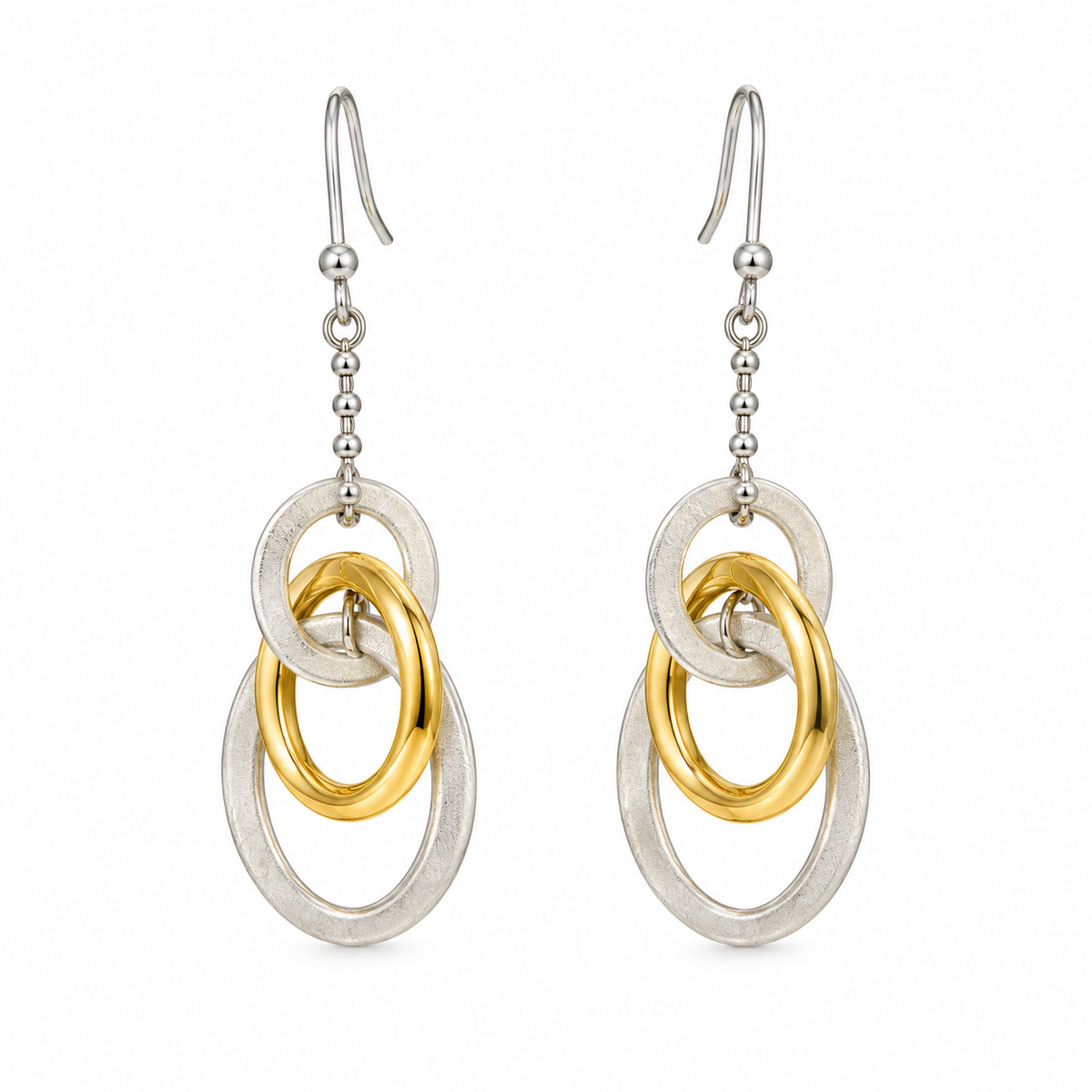 Pendientes Largos de Acero Inoxidable Bicolor con Aros Entrelazados